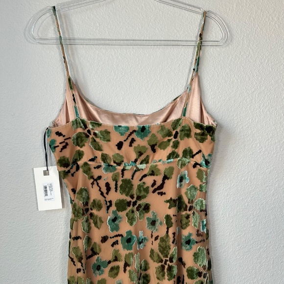 Staud size 12 Dianna midi slip dress floral burnout velvet tan green NEW - Picture 8 of 15